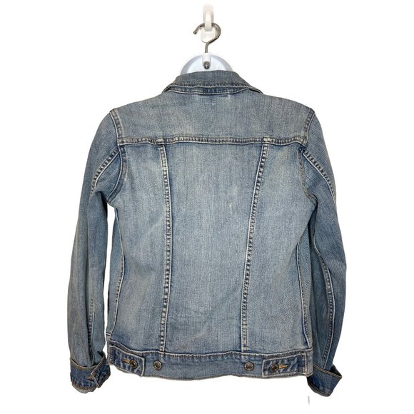 Levi Blue Jean Denim Jacket Womens Extra Small Medium Wash Trucker Boho - Picture 5 of 7